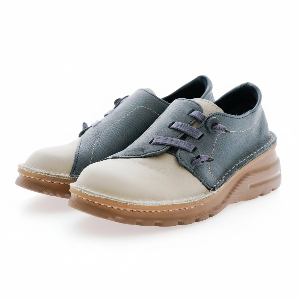 毎日のお出掛けに／幅広甲高　バイカラーコンフォートシューズ【0118】