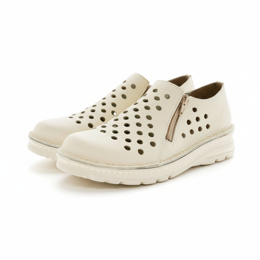 外反母趾／毎日の普段履きに ダブルファスナーパンチングシューズ【7103】